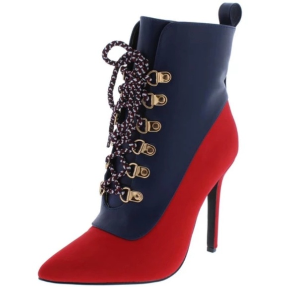 Kylie Military Lace Up Colorblock Ankle Booties - Picture 2 of 7